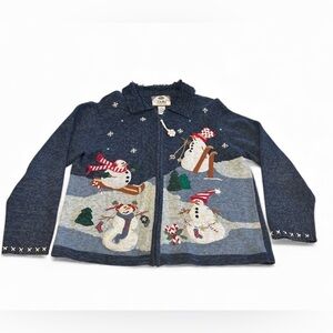 Tiara International Sweater Womens Large Snowmen Granny Core Cottage Christmas